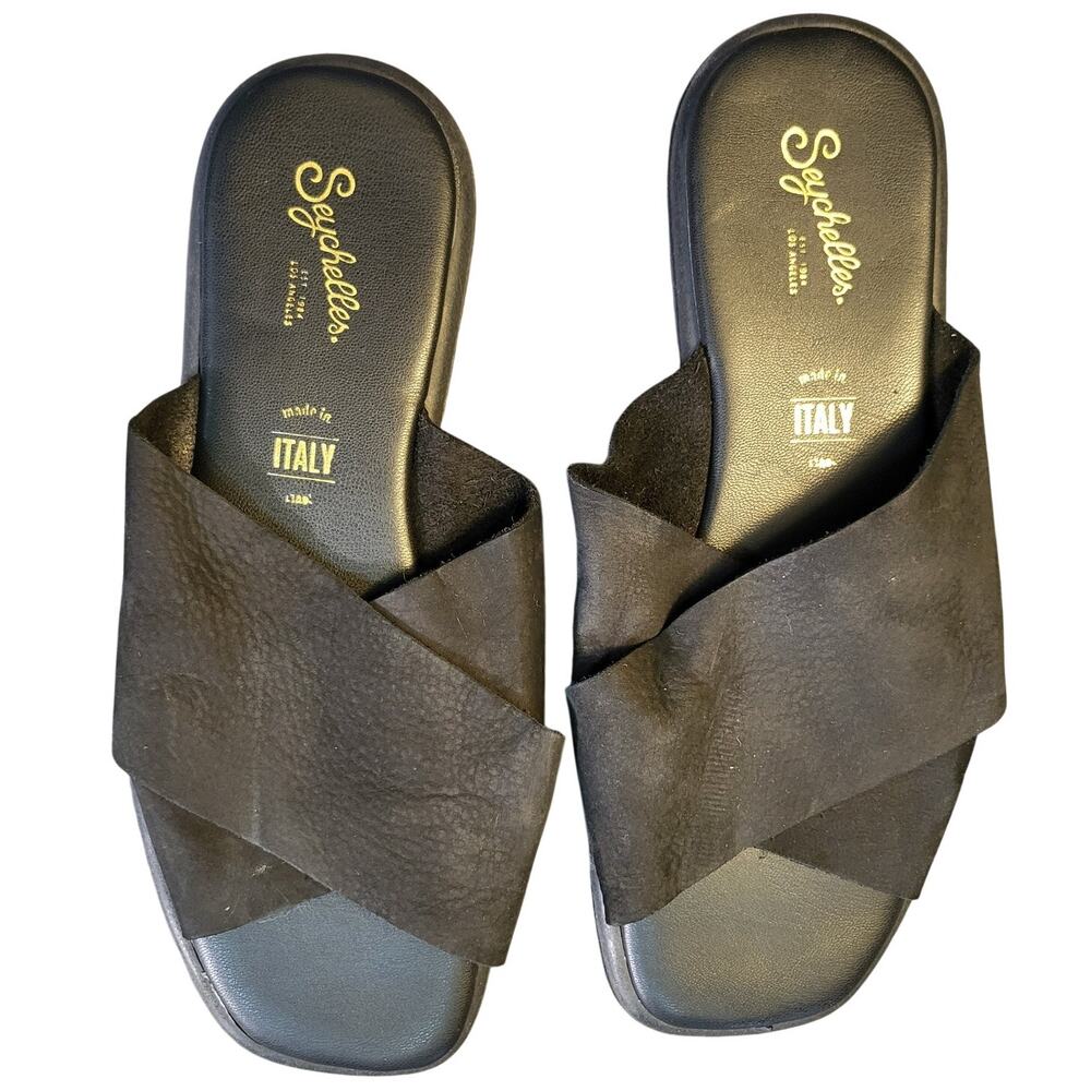 NEW Seychelles Chai slide sandals slip-on black leather Women size 7.5